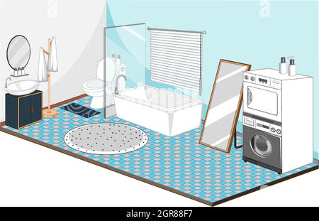 Salle de bains et buanderie avec mobilier sur le thème bleu Illustration de Vecteur