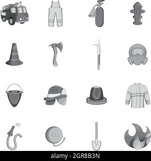 La lutte contre les incendies icons set, style monochrome noir Illustration de Vecteur