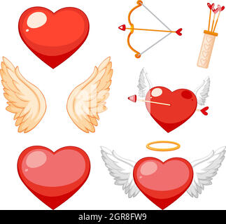 Thème de la Saint-Valentin avec coeurs et ailes Illustration de Vecteur