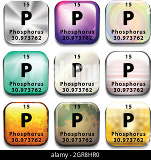 Un bouton indiquant l'élément phosphore Illustration de Vecteur