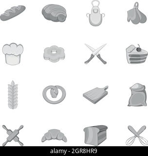 Icons set boulangerie, style monochrome noir. Illustration de Vecteur