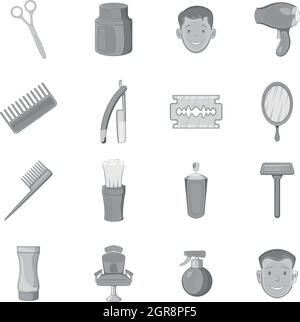 Barbershop icons set, style monochrome noir Illustration de Vecteur