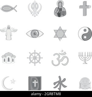 Les symboles de la religion icons set Illustration de Vecteur