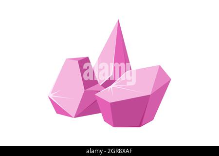 Cristaux brisés en morceaux. Cristaux de rubis brisés. Pierres gemmes cassées ou roches roses. Illustration vectorielle de style dessin animé Illustration de Vecteur