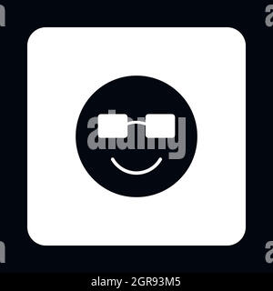 Smiling émoticône dans icône lunettes, style simple. Illustration de Vecteur