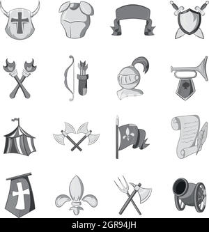 Knight icons set, style monochrome noir Illustration de Vecteur