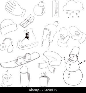 Icons set hiver style du contour, Illustration de Vecteur