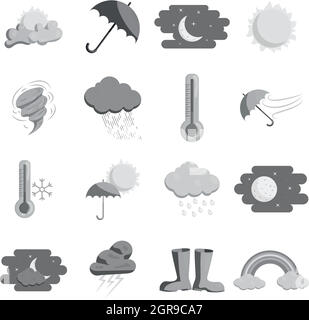 Weather icons set, style monochrome noir Illustration de Vecteur