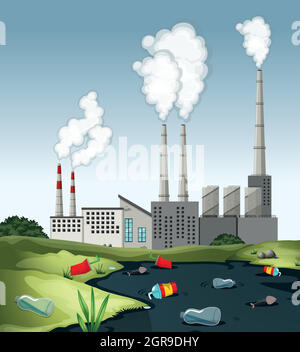 Scène avec de l'eau sale à l'usine Illustration de Vecteur