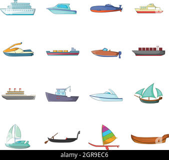 Bateau et voile icons set, cartoon style Illustration de Vecteur