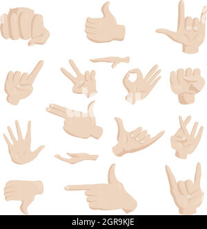 Geste de la main icons set, cartoon style Illustration de Vecteur