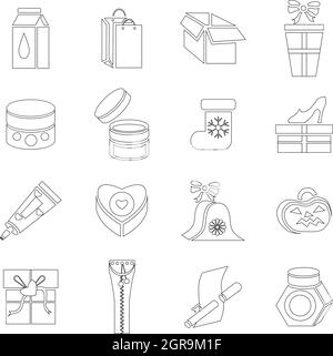 Icons set emballage style du contour, Illustration de Vecteur