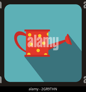 Arrosoir rouge avec l'icône des points jaunes Illustration de Vecteur