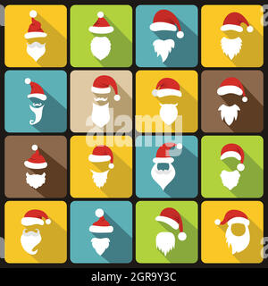 Santa hats, moustache et barbe icons set Illustration de Vecteur