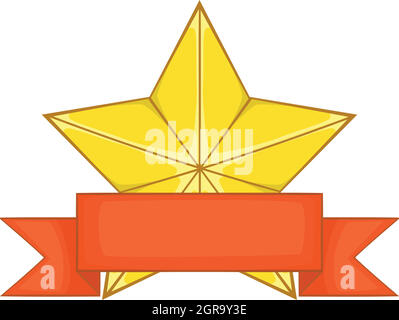 Gold Star Award avec icône ruban, cartoon style Illustration de Vecteur