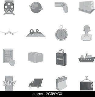 Logistics icons set, style monochrome noir Illustration de Vecteur