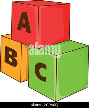 Cubes d'enfants avec des lettres, l'icône de style cartoon Illustration de Vecteur