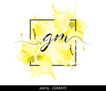 Les lettres caligraphiques en minuscules G et M sont écrites en ligne continue sur un arrière-plan coloré dans un cadre. Style simple Illustration de Vecteur