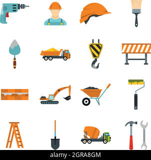 Icons set de construction, style plat Illustration de Vecteur