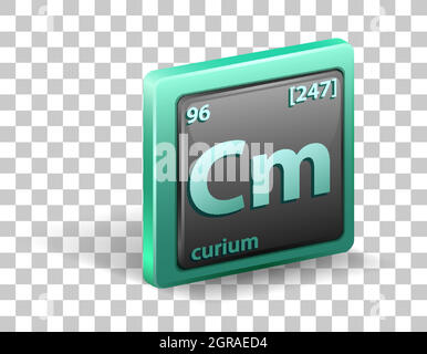 Élément chimique en curium. Symbole chimique avec numéro atomique et masse atomique. Illustration de Vecteur