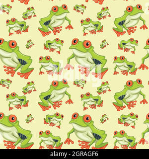 Motif grenouille à motif arbre à yeux rouges sans couture Illustration de Vecteur