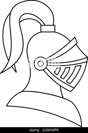 Casque chevalier médiéval, l'icône de style contour Illustration de Vecteur