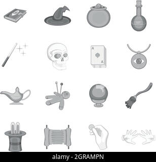 Icons set magique, style monochrome noir Illustration de Vecteur