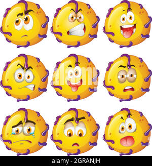 Créatures jaunes avec expressions du visage Illustration de Vecteur