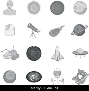 Les icônes de l'espace défini, style monochrome noir Illustration de Vecteur