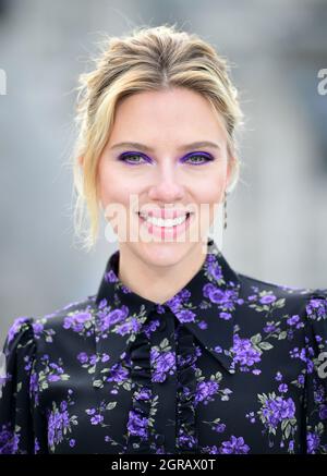 Photo du dossier datée du 11/4/2019 de Scarlett Johansson. L'actrice et Walt Disney Studios sont parvenus à un règlement dans le conflit au sujet d'une perte présumée de revenus pour le film de super-héros Black Widow. Johansson a poursuivi le géant du divertissement en juillet, revendiquant sa stratégie de sortie pour le film l'a privé d'argent. Date de publication : vendredi 1er octobre 2021. Banque D'Images