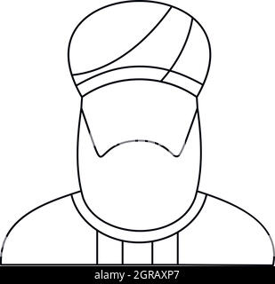 L'homme arabe dans un turban, icône de style contour Illustration de Vecteur