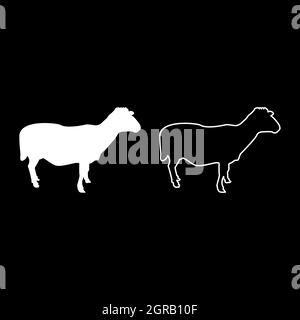 Moutons Ewe élevage domestique ferme animal claven agneau à capuchon bovins silhouette blanc couleur vecteur illustration image de style de contour solide Illustration de Vecteur