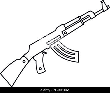 Icône mitraillette style du contour, Illustration de Vecteur