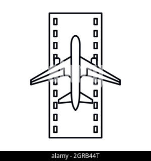 Atterrissage avec l'icône avion style du contour, Illustration de Vecteur
