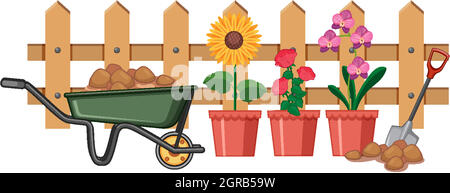 Belles fleurs dans le jardin sur fond blanc Illustration de Vecteur