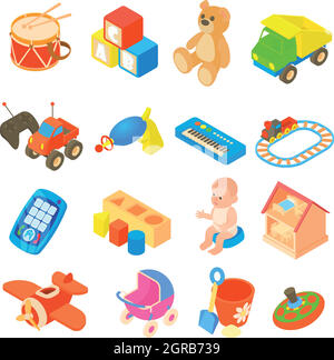 Jouets pour enfants style icons set, télévision Illustration de Vecteur