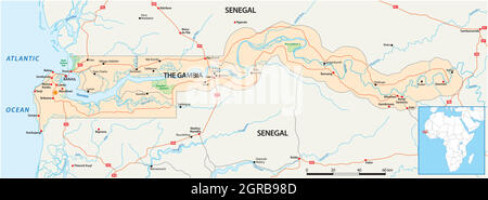 Feuille de route de l'État ouest-africain de Gambie Illustration de Vecteur