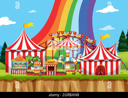 Scène de cirque avec arc-en-ciel dans le ciel Illustration de Vecteur
