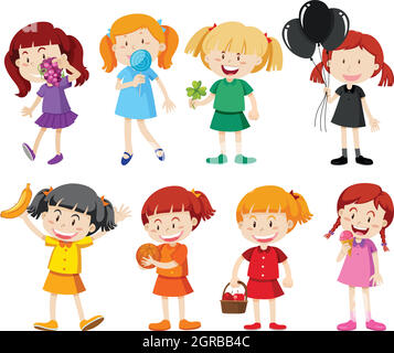 Filles en différentes chemises de couleur Illustration de Vecteur