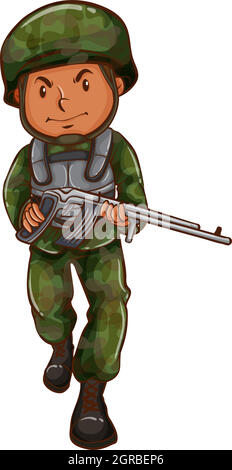 Un soldat courageux tenant une arme Illustration de Vecteur