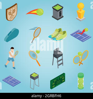 Jeu de tennis en 3D isométrique, les icônes de style Illustration de Vecteur