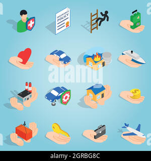 Jeu d'assurance, les icônes de style 3D isométrique Illustration de Vecteur