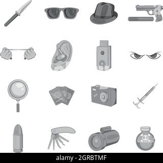 Spy et les icônes de sécurité définie, style monochrome noir Illustration de Vecteur