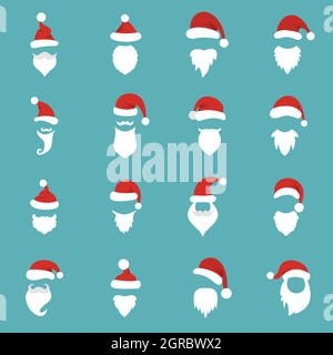 Santa hats, moustache et barbe icons set Illustration de Vecteur