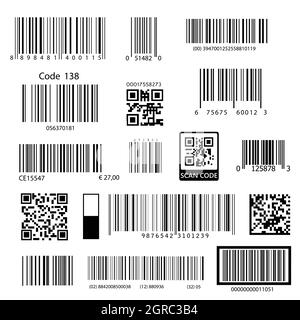Codes-barres. Supermarché scannez les codes barres et les codes qr, code à barres industriel prix étiquettes noires réaliste isolé ensemble de vecteurs Illustration de Vecteur