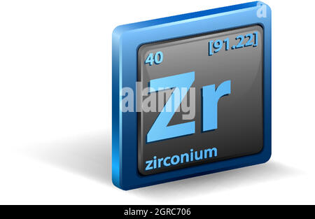 Élément chimique en zirconium. Symbole chimique avec numéro atomique et masse atomique. Illustration de Vecteur