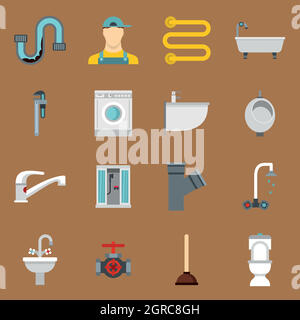 Plumbing icons set dans un style plat Illustration de Vecteur