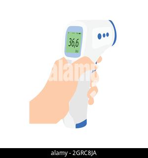 Thermomètre infrarouge numérique sans contact dans la main du médecin isolé sur fond blanc. Thermomètre médical mesurant la température corporelle. Vecteur Illustration de Vecteur