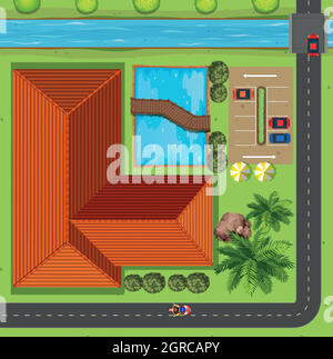 Vue de dessus du club House avec parking Illustration de Vecteur