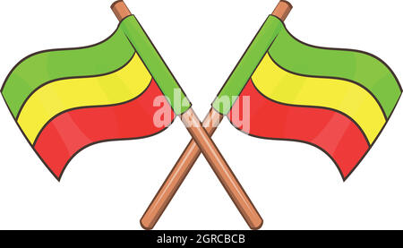 Drapeaux croisés Rastafari, icône de style cartoon Illustration de Vecteur